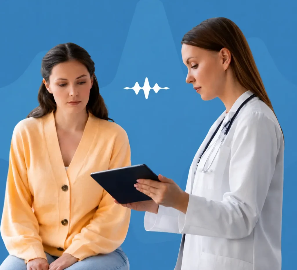 Clinician reviewing DermaSensor results with a patient during a suspicious skin lesion evaluation in primary care