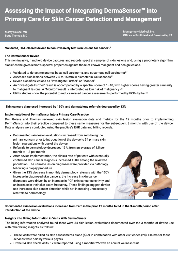 Assessing the Impact of DermaSensor Into Primary Care for Skin Cancer Detection and Management