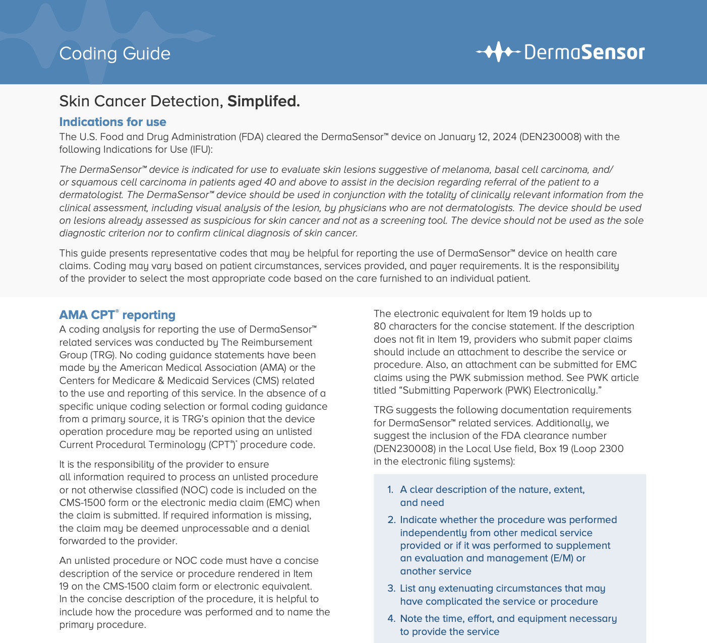 DermaSensor Coding Guide